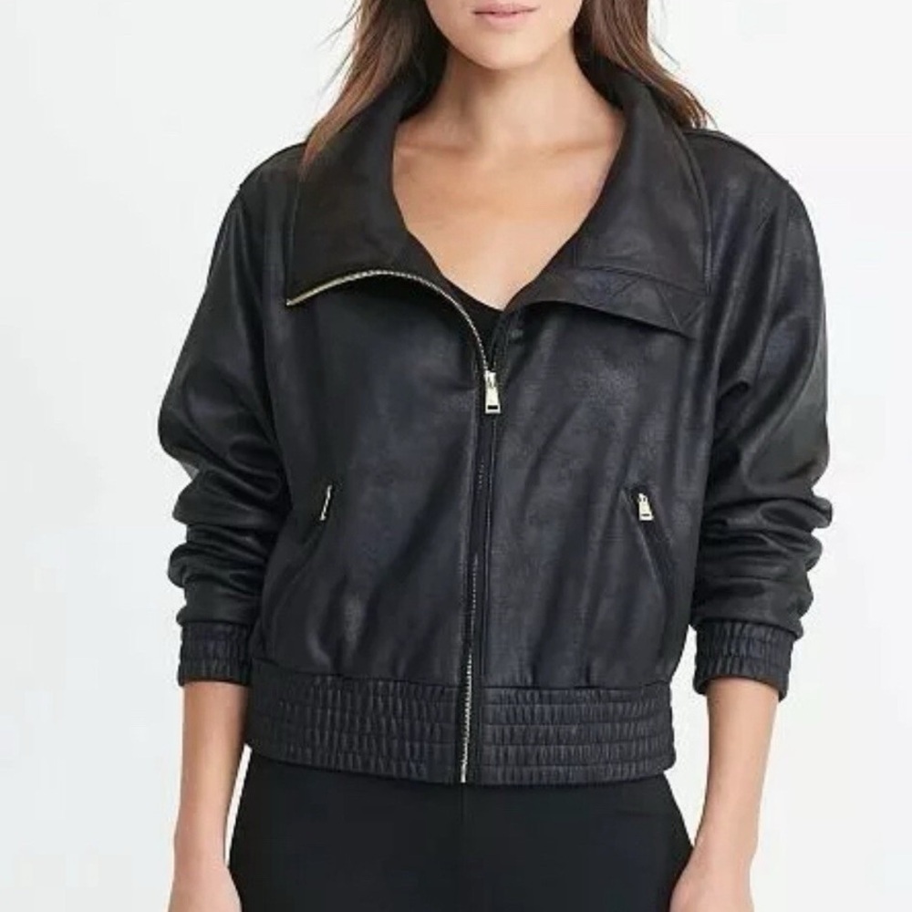 Lauren Ralph Lauren Black Faux Leather Bomber Jacket